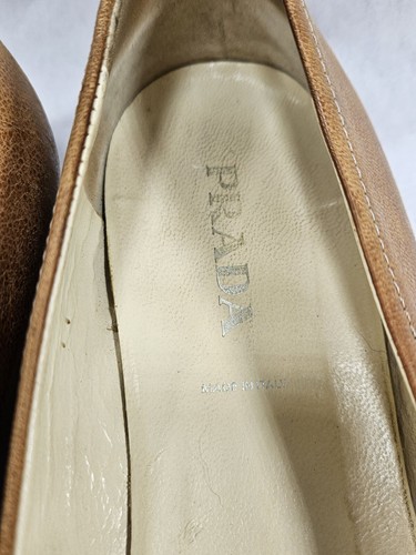 Prada Womens Flats 40.5 Italy Ballet Bow Shoes Leather Tan Brown Heels Timeless - Picture 7 of 12