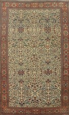 Pre-1900 Ivory Sarouk Farahan Antique Rug Vegetable Dye Handmade Carpet 10'x17'