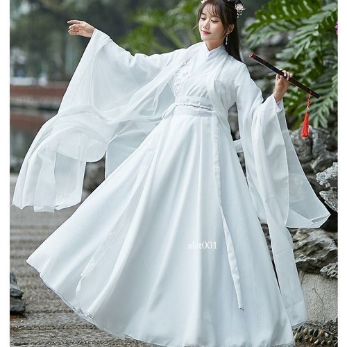 Weiße Hanfu Kleider Fee Kostüm chinesisch traditionell weite Ärmel Anzug orientalisch - Bild 21 von 27