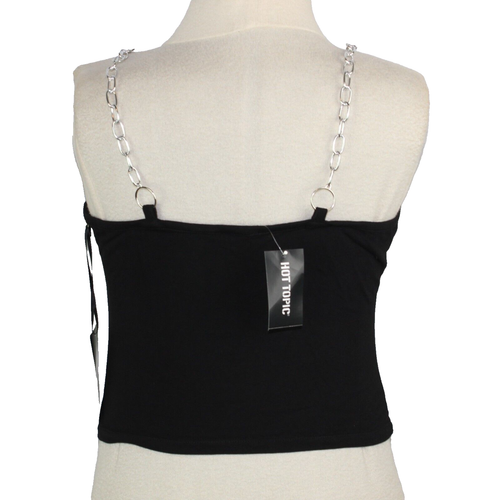 Skelanimals Kit the Cat Chain Cami Crop Top Black Size Large Sleeveless Stretch - Picture 3 of 14