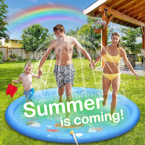 170CM Outdoor Kids Splash Sprinkler Water Play Pad Mat Inflatable Spray Pool Toy - Picture 8 of 11