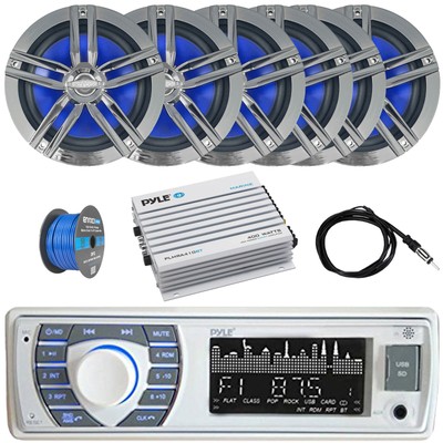 Pyle Bluetooth Receiver, 6x 6.5'' 180W Speakers, Amplifier, Antenna, Speaker Wire