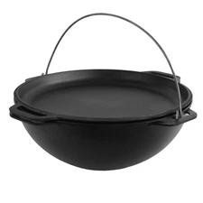12 L Cast Iron Cauldron Dutch Oven Pot with Lid Frying Pan Camping Kazan Pilaf