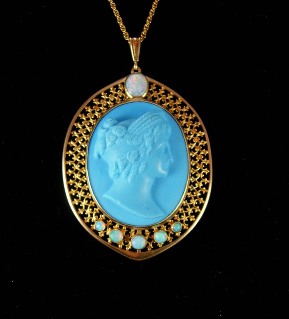Antique OPAL necklace Victorian cameo carved Portrait LARGE pendant Antique 9c Antique OPAL necklace Victorian cameo carved Portrait LARGE pendant Antique 9c