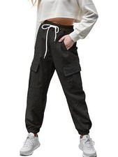 New Women's Soft Cotton Cuffed Drawstring Elastic Waist Cargo Jogger Pants 