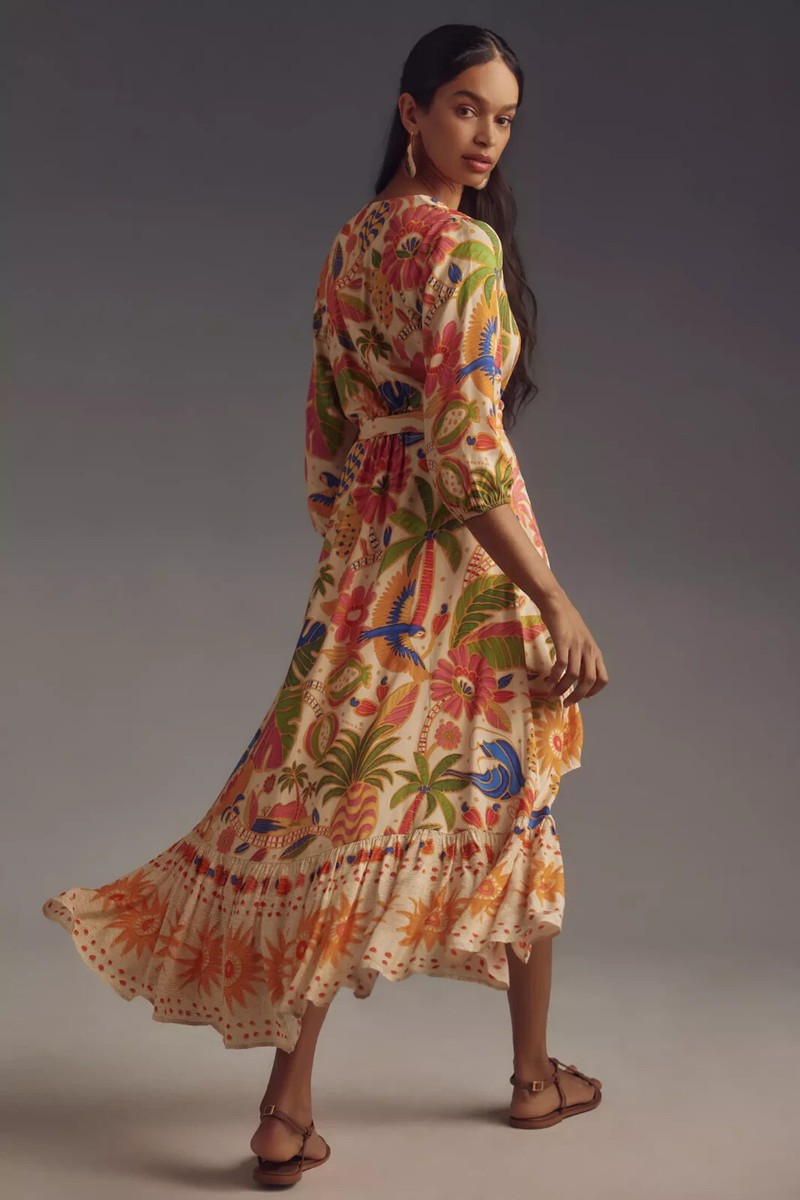 Anthropologie Farm Rio Long-Sleeve V-Neck Wrap Midi Dress Sz Small | eBay Anthropologie Farm Rio Long-Sleeve V-Neck Wrap Midi Dress Sz Small | eBay