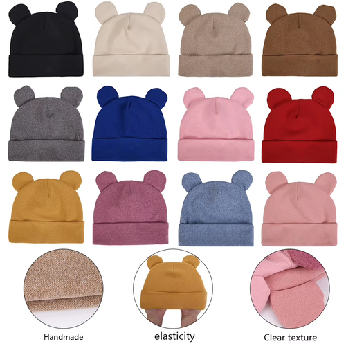 Cute Bear Ear Baby Turban Hats Autumn Winter Newboorn Boys Girls Faux Cashmere C - Picture 6 of 12