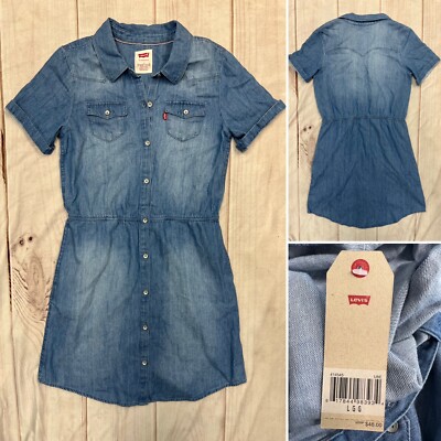 NWT $48 Levi’s Girls Large 12-13 Years Western Denim Button Down Shirt Dress