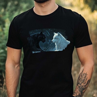 Mens Black Panther Meets Wolf Motif Cotton T-Shirt Size XS to 5XL