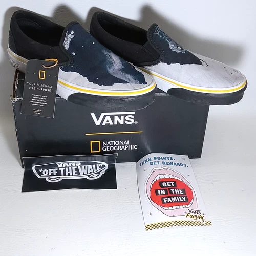VANS NATIONAL GEOGRAPHIC GLACIER CLASSIC SLIP ON THEN NOW N BOX 8.5 MEN 10 WOMEN