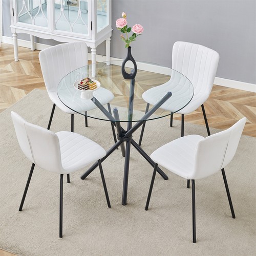 5Pcs Dining Set Kitchen Room Table Set Round Dining Table With 4 Dining Chairs - Picture 33 of 51