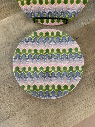 Anthropologie Canapé Plates Set Of 2 Pink Purple Green Appetizer Dessert 6.75” - Picture 3 of 9