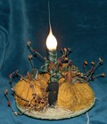 HAND CRAFTED DISTRESSED GRUNGY ORANGE CHENILLE PUMPKINS ON PLATE WITH LIGHT!