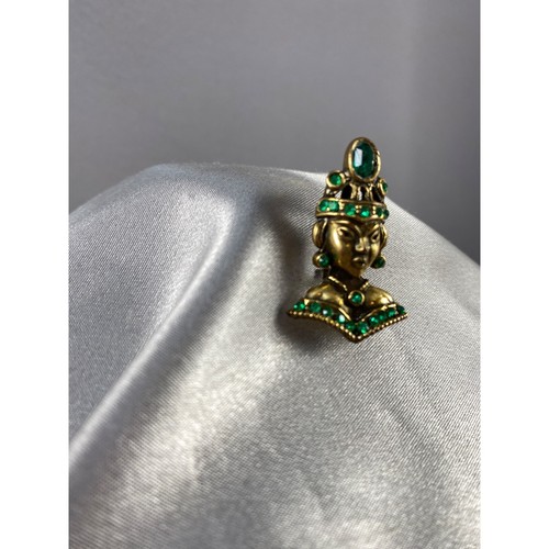 Figural Antique Gold & Emerald Green Pin Brooch Siamese Asian Small - Picture 3 of 6