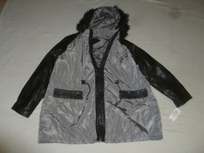 New W Tag Jiujiu Woman Black Grey Womans Jacket W Fur Trim Hood Size 3x Nwt