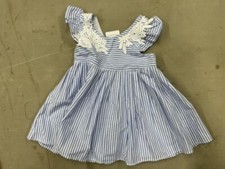 NWT Tahari girls Sundress size 5T, Blue/White strips w/applique, Ruffled sleeves