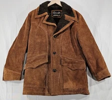 Vtg Sears Leather Shop Suede Coat Fur Lined Chore Jacket Western Rancher Mens 40