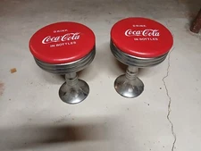 TWO - Vintage 1950's Advertising "Drink Coca-Cola" Red Bar Stool Chrome