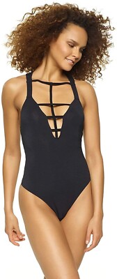 Felina 188239 Womens Body Zone Modal V-neck Bodysuit Thong Black Size X-Large