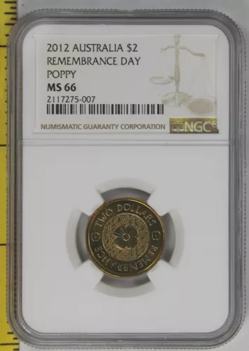 2012 Australia 2 Dollar Remembrance Day Gold Poppy $2 NGC MS 66 