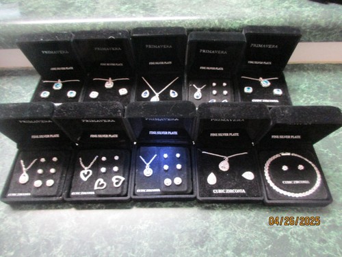 Primavera Fine Silver Plate Cubic Zirconia Necklace Bracelet Earring Sets Lot 1