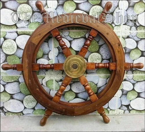Volante de barco de madera volante grande volante de capitán pared náutica 24... - Imagen 4 de 4