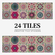 24-Pack Moroccan Tile Stickers Self-adhesive DIY Bathroom Kitchen Wall Stickers