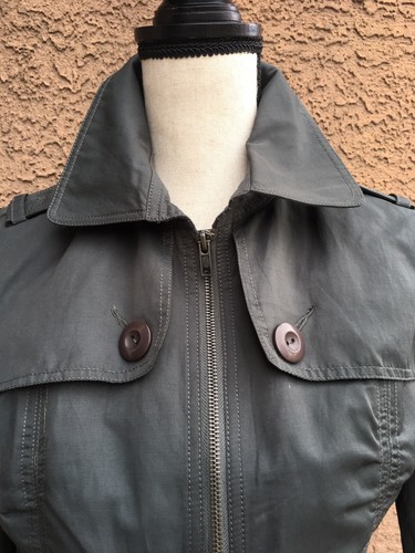 Due Per Due Windbreaker Ruched Cotton Blnd Jacket Green Zip Pockets Collared S - Picture 4 of 11