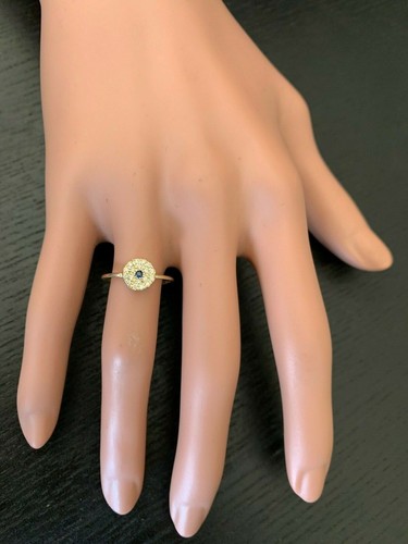 0.25 Carat Natural Blue Sapphire and Diamond in 14K Solid Yellow Gold Ring - Picture 4 of 7