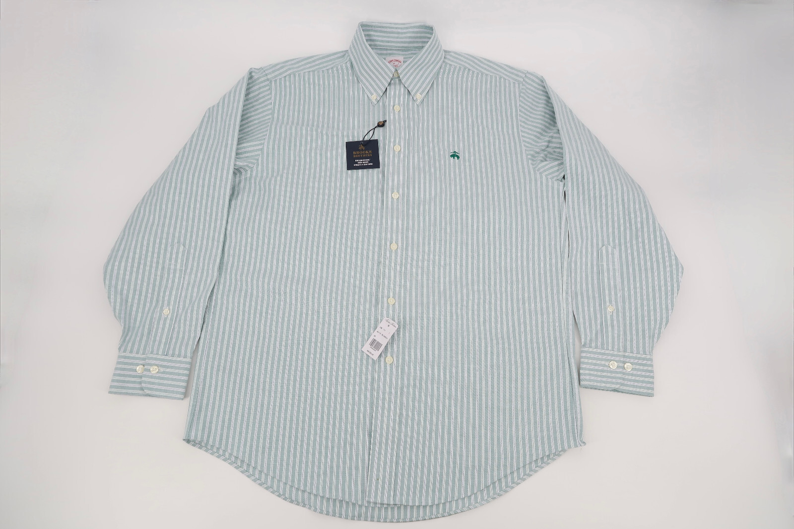 Brooks Brothers Madison Fit Mens Medium Green Striped Button Shirt Stretch NEW thumbnail 2