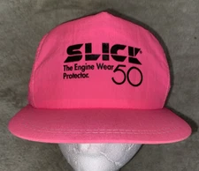 Vintage K-Products PINK SLICK 50 Embroidered Snapback Racing Hat Trucker Cap