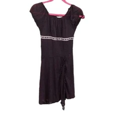 Brooke Lindsay Dress Brown White Polka dots off the Shoulder Asymmetrical hem 14