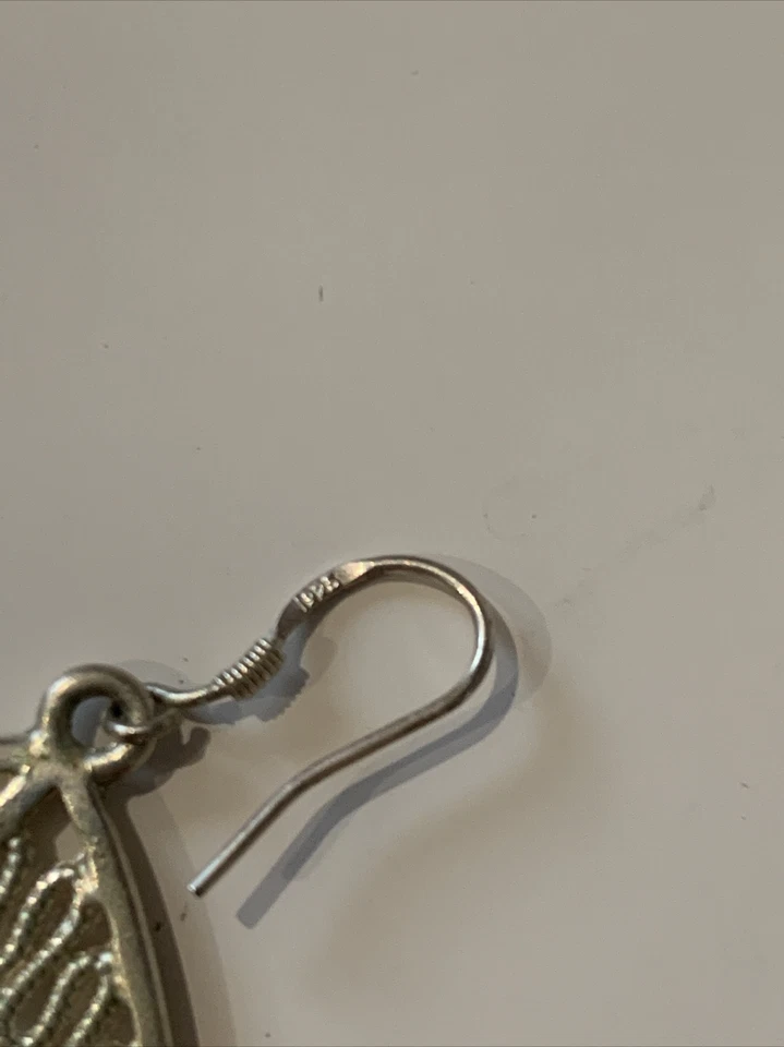 Parure Bijoux Boucles D’oreille Argent 925 Pendentif Feuille 6x3 cm - Photo 3/3