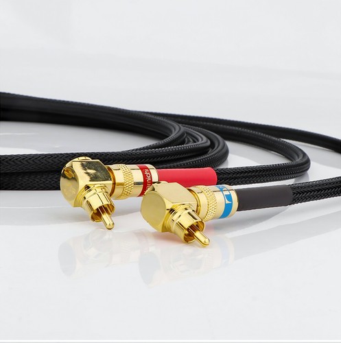 Pair HiFi Audio RCA Signal Cable Coaxial Cable W/ Right Angle Flat RCA Plug New - 第 5/11 張圖片