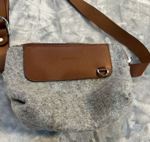 graf lantz 'Bedford' Gray Merino Wool Leather Belt Bag Purse Fall Style Trendy - Picture 2 of 10