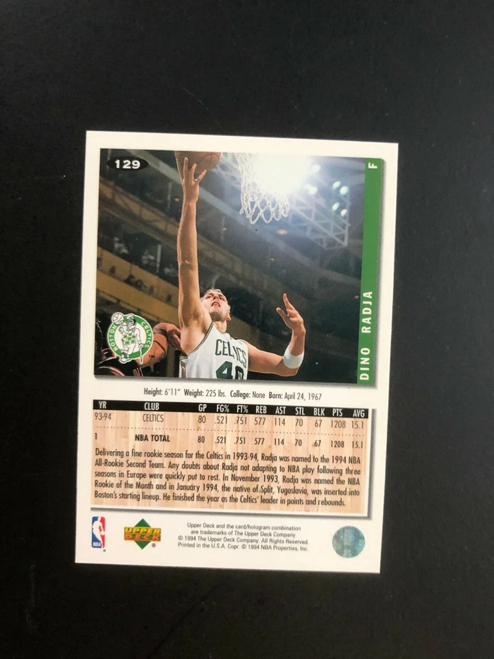 ROOKIE 1994 DINO RADJA Upper Deck Boston Celtics Basketball Card # 129 - Image 3 of 4