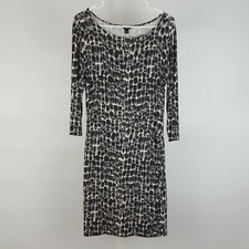 Ann Taylor Stretch Shift Dress Petite Size 6P Black, White, & Gray 3/4 Sleeve