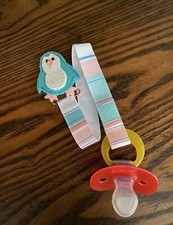 PENGUIN Ribbon Pacifier holder clip strap, binky, paci leash-Handmade-Free Ship