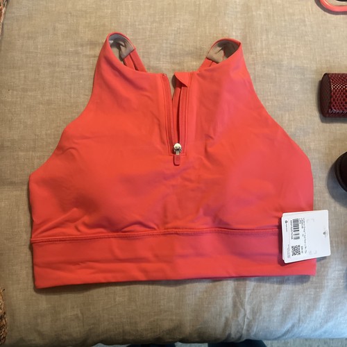 LULULEMON Sports Bra Women's Size 10 Pink ENERGY High-Neck Longline Zip Training