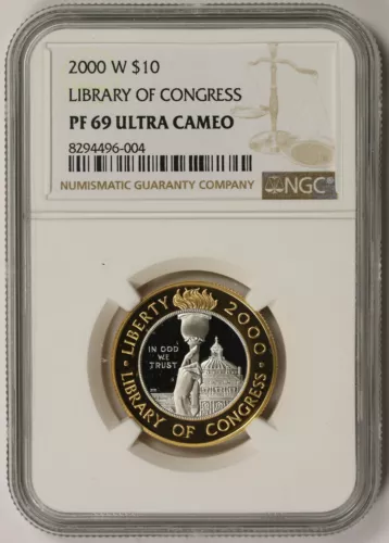2000-W Library of Congress Bimetallic Commemorative $10 PF 69 Ultra Cameo NGC