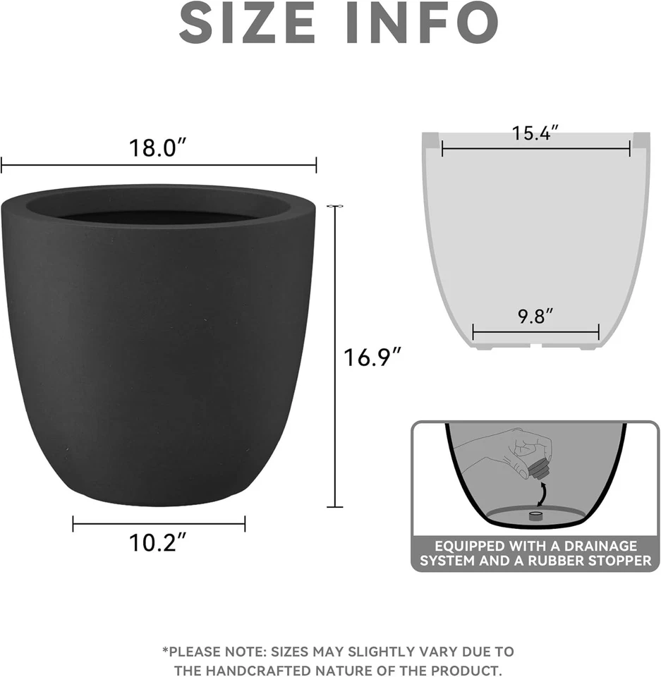 Spacious Round Concrete Planter - Indoor/Outdoor 18" Pot for Healthy Plants - Image 4 of 4