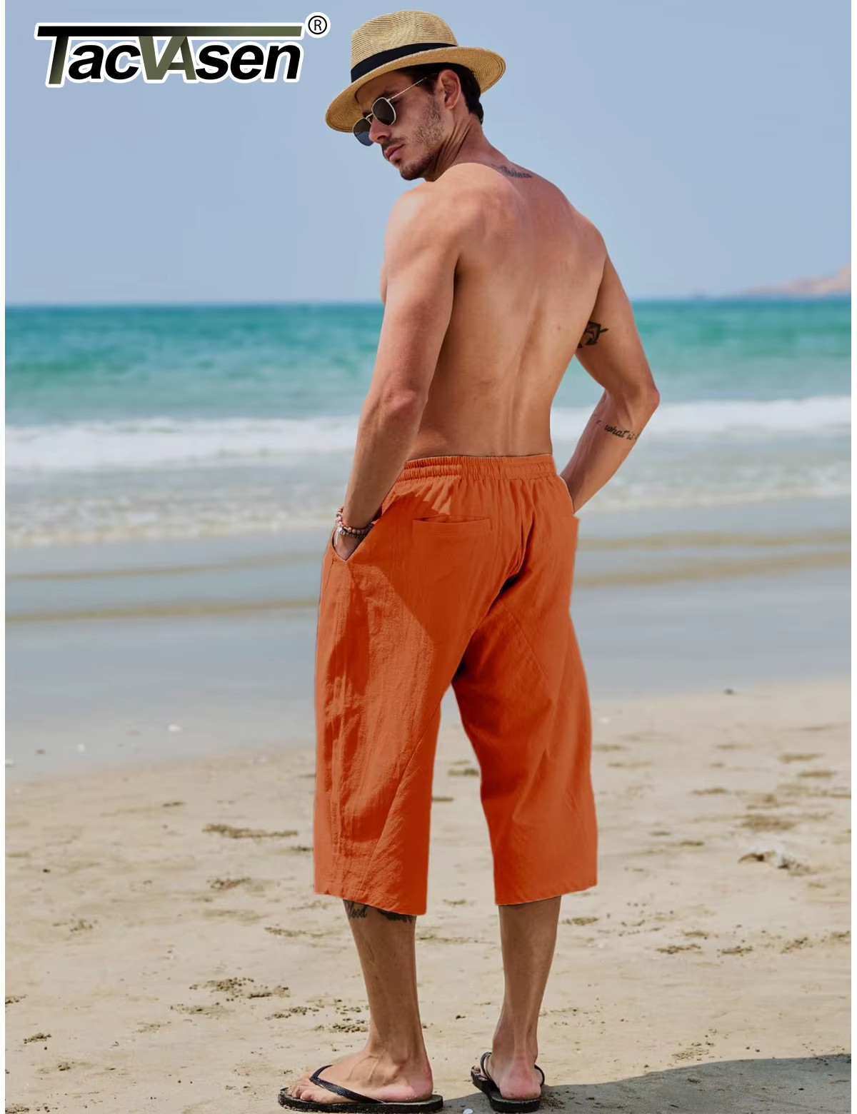H Cotton Linen Capri Shorts Mens Casual Harem Shorts Baggy Fitness Yoga 3/4 image 5