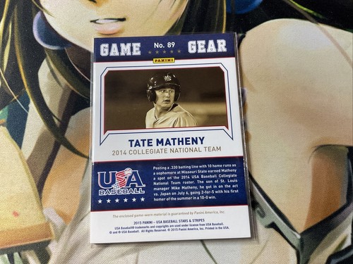 2015 Panini Stars & Stripes Tate Matheny jersey relic baseball Game Gear /299 - Picture 5 of 6