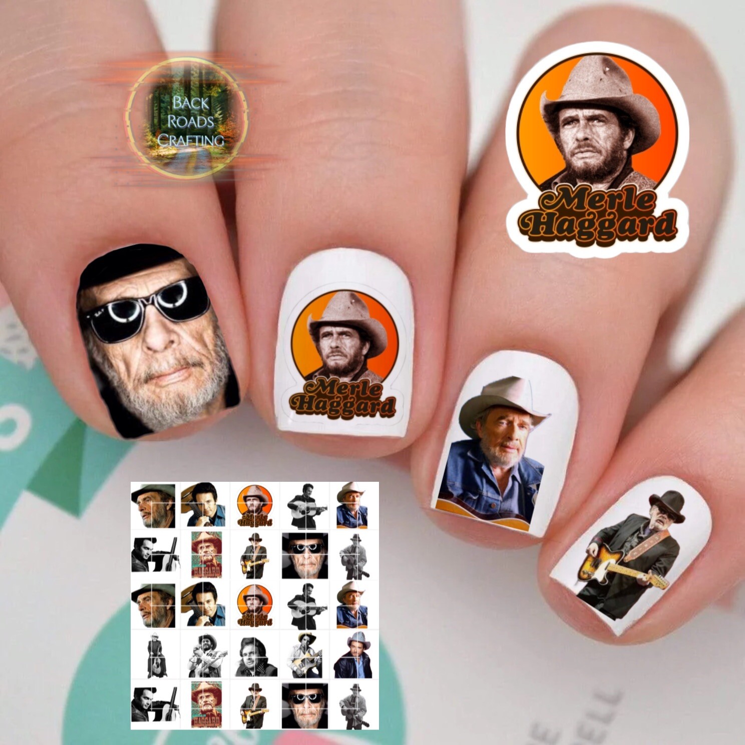 Merle Haggard Waterslide Nail Art Decals Set Of 50  Instructions & Bonus