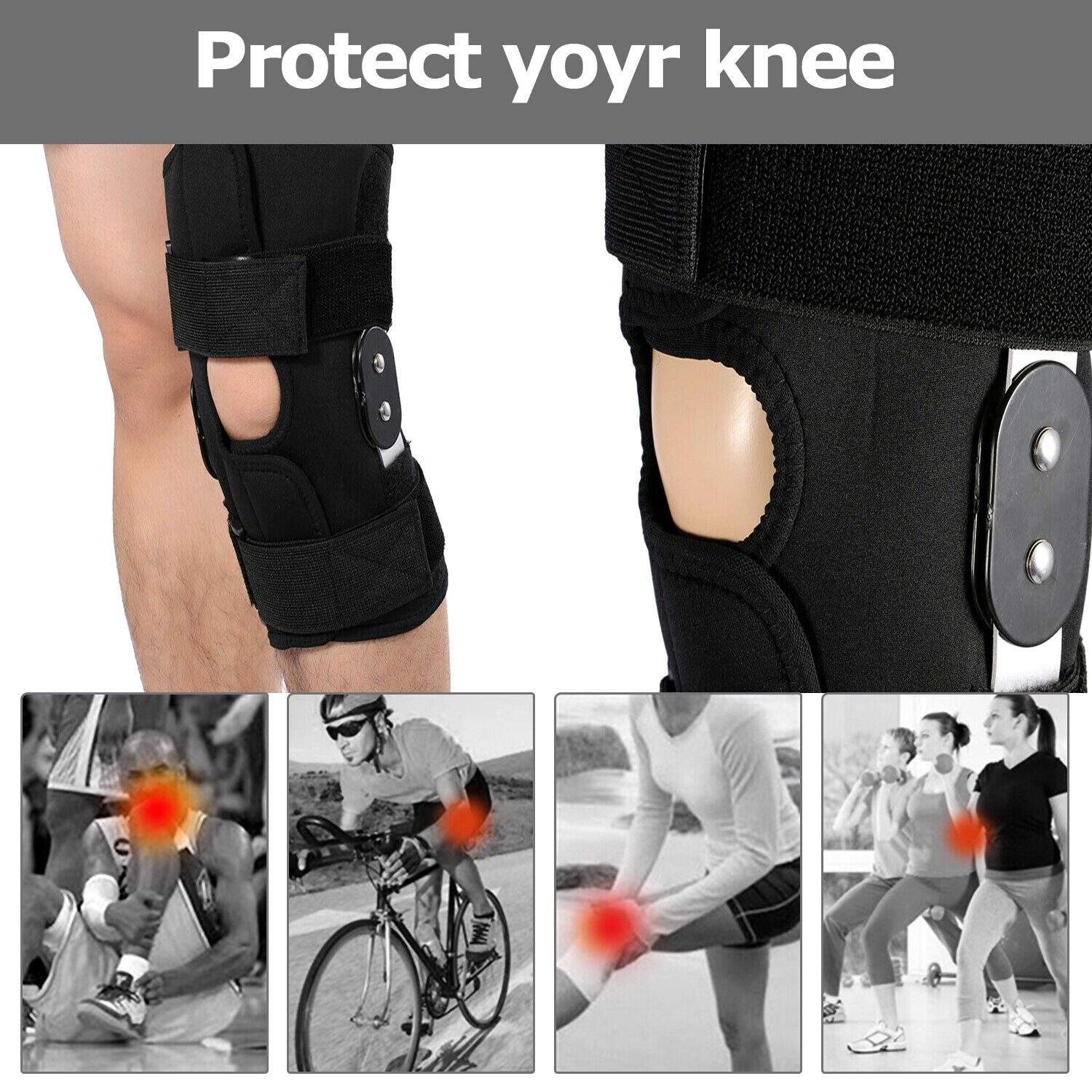 Knee Brace Hinged Compression Sleeve Joint Support Open Patella Stabilizer Wrap