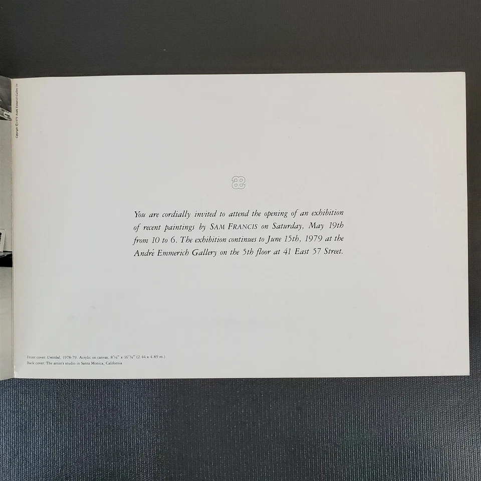 Invitación original a la exposición de artistas Sam Francis Andre Emmerich Gallery 1979 Foto 3 de 4