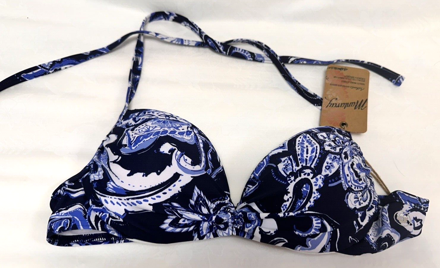 NEW! Mantaray 34A blue-mix paisley print padded underwired halterneck bikini top