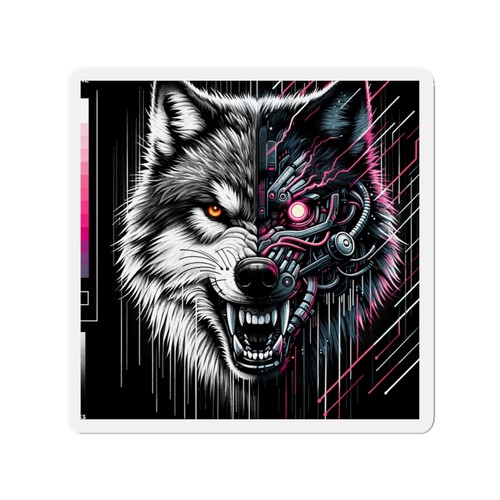 Die-Cut Fridge Magnet Cynical Cyber Wolf Noir Art Y2K Aesthetic AOP Vicious - Picture 11 of 16