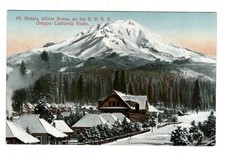 Postcard Mt Shasta On CA OR Route Of Southern Pacific Railway Winter  California