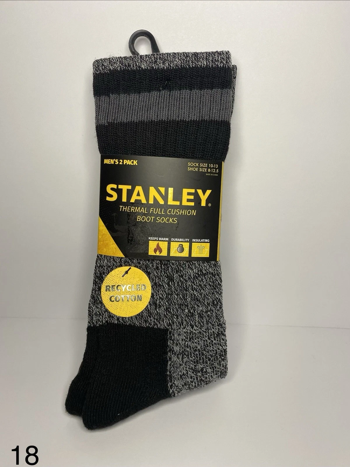 New, Stanley, Black Gray 2 Pair Thermal Cushion Boot Socks, Size 8-12 For Men.